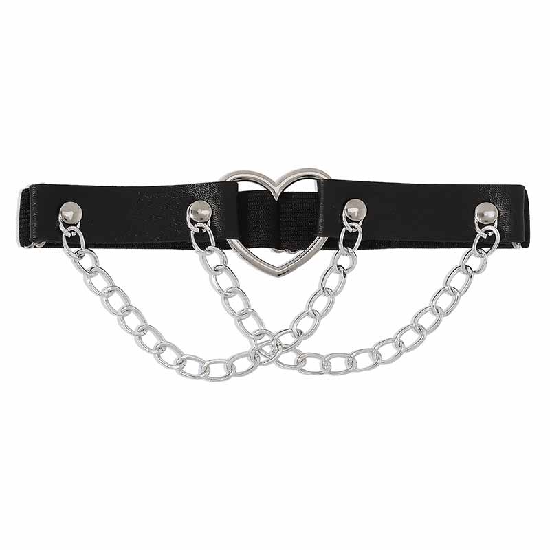 Dark Punk Love Chain Rivet PU Leather Leg Ring