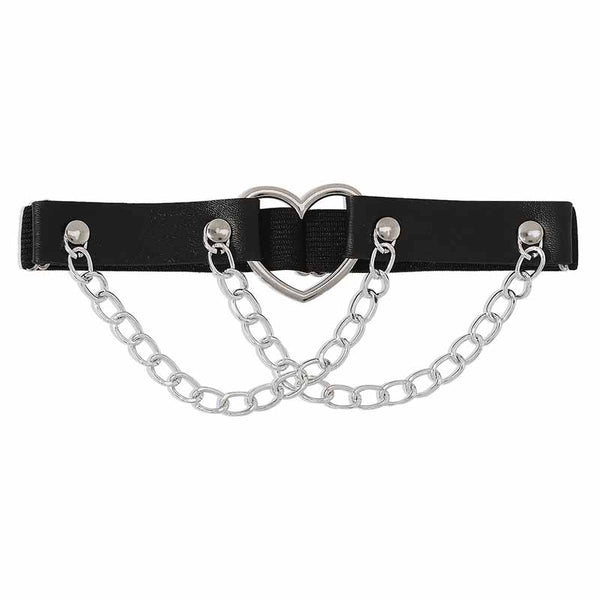 Dark Punk Love Chain Rivet PU Leather Leg Ring
