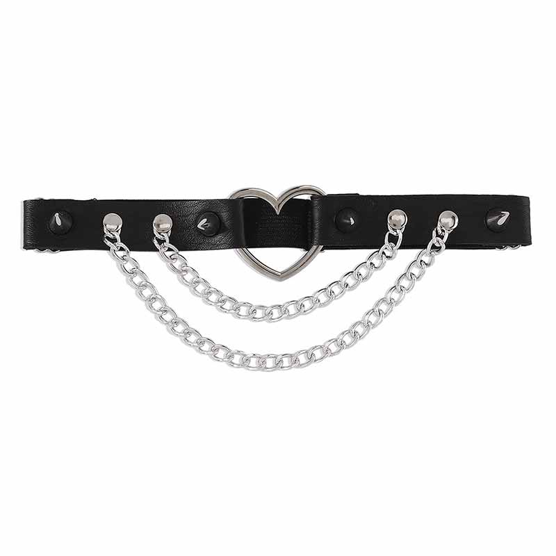 Dark Punk Love Chain Rivet PU Leather Leg Ring