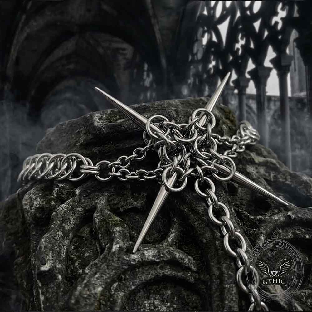 Dark Punk Spike Stainless Steel Clavicle Necklace | Gthic.com