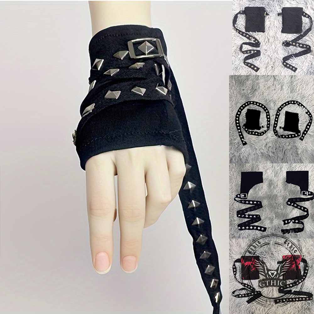 Dark Punk Studded Strap Half-Finger Sleeve Gloves | Gthic.com