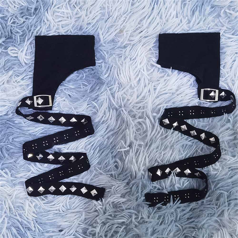 Dark Punk Studded Strap Half-Finger Sleeve Gloves