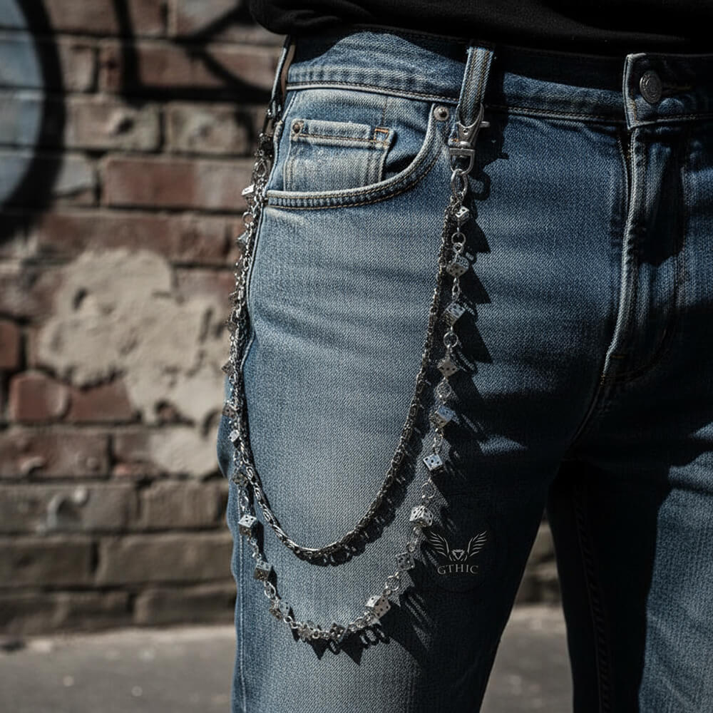 Dark Punk Style Dice Alloy Double-layer Pants Chain