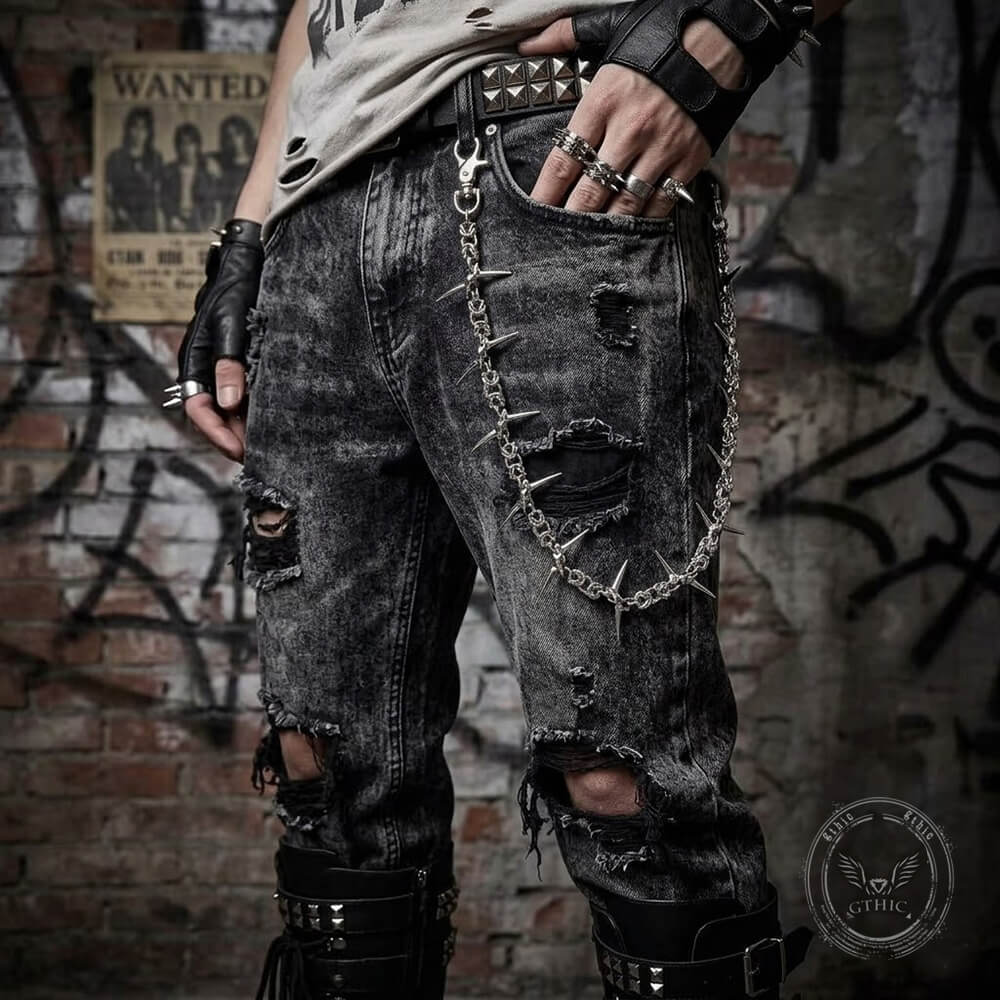 Dark Punk Style Fishbone-Spliced Alloy Pants Chain | Gthic.com