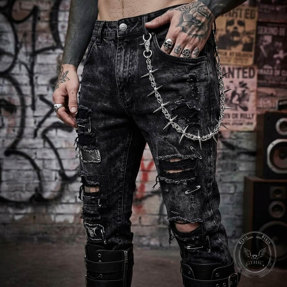 Dark Punk Style Fishbone-Spliced Alloy Pants Chain | Gthic.com