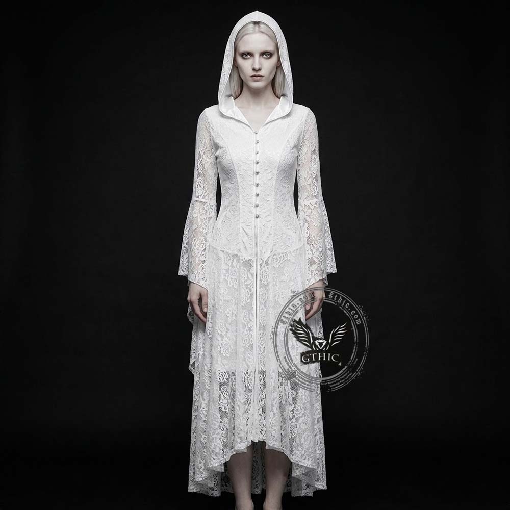 Dark Retro-Style Hooded Mesh Medieval Dress | Gthic.com