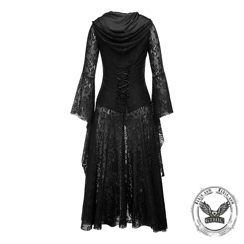 Dark Retro-Style Hooded Mesh Medieval Dress