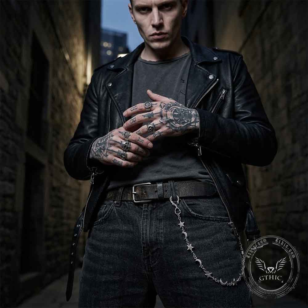 Dark Retro Star & Moon Zinc Alloy Pants Chain | Gthic.com