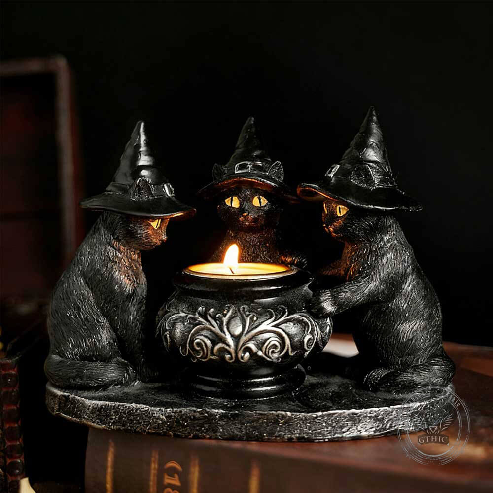 Dark Retro Wizard Cat God Halloween Resin Candle Holder | Gthic.com