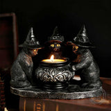 Dark Retro Wizard Cat God Halloween Resin Candle Holder | Gthic.com