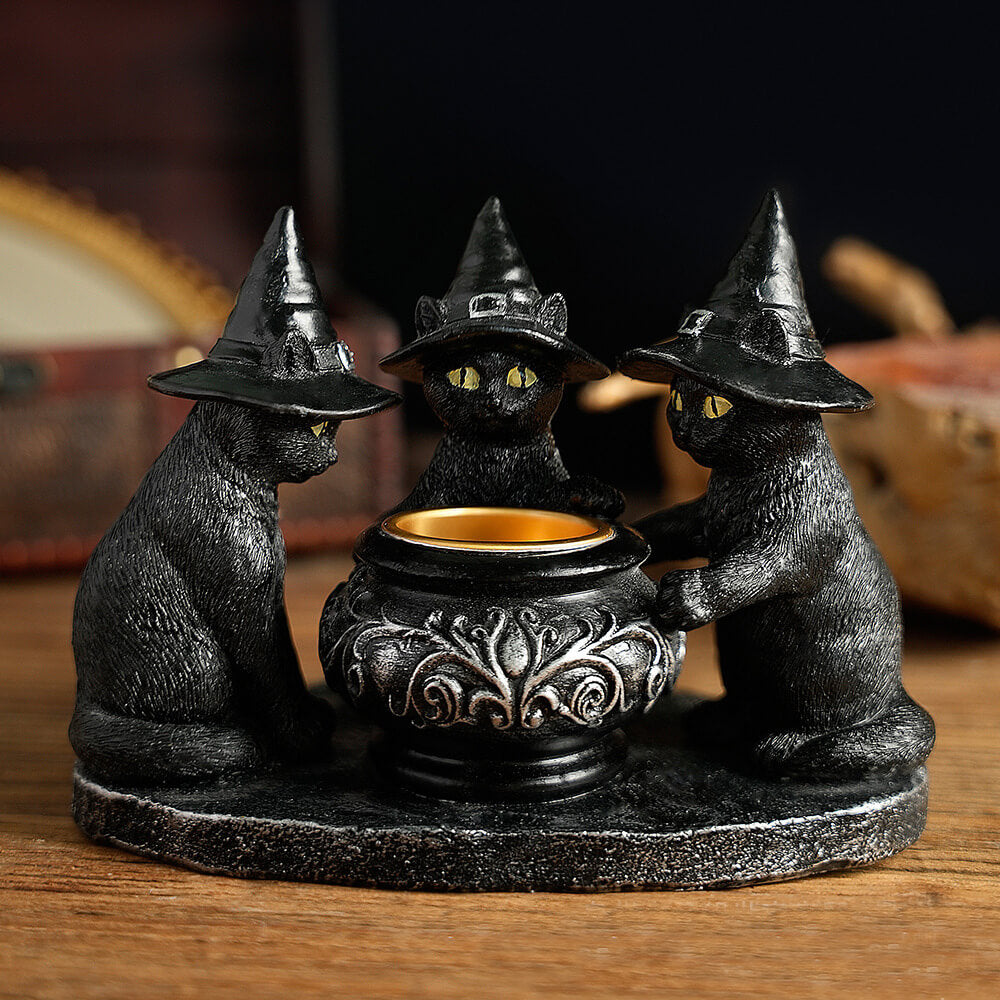 Dark Retro Wizard Cat God Halloween Resin Candle Holder | Gthic.com