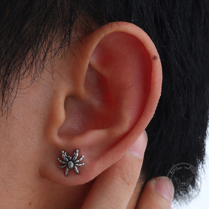 Dark Scary Spider Stainless Steel Animal Earrings 03 | Gthic.com