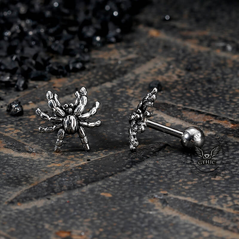 Dark Scary Spider Stainless Steel Animal Earrings | Gthic.com