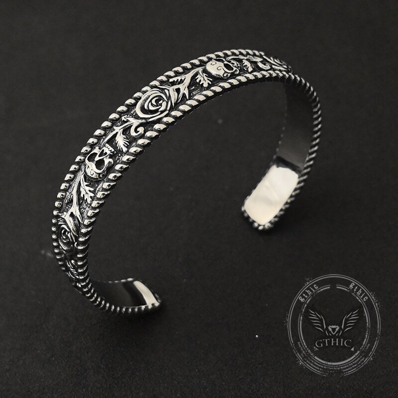 Dark Skull Rose Gothic Stainless Steel Open Bracelet