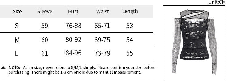 Dark Style Sexy Slim Mesh Hole Long Sleeve Top
