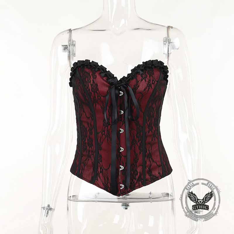 Dark Style Slim Lace V-Neck Lace-Up Tube Top 02 | Gthic.com