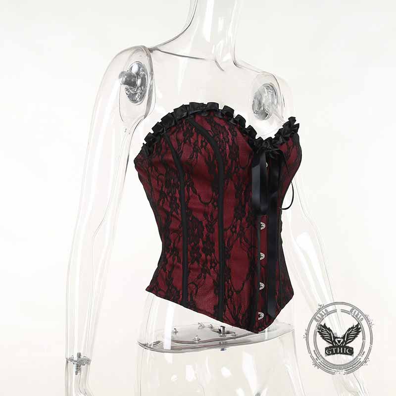 Dark Style Slim Lace V-Neck Lace-Up Tube Top 03 | Gthic.com