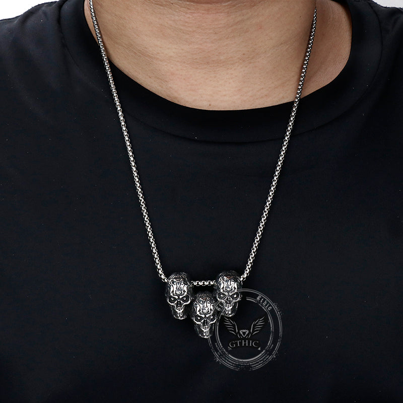 Dark Three Skull Head Stainless Steel Gothic Necklace
