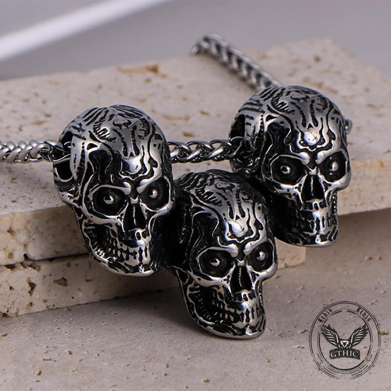 Dark Three Skull Head Stainless Steel Gothic Necklace 02 | Gthic.com