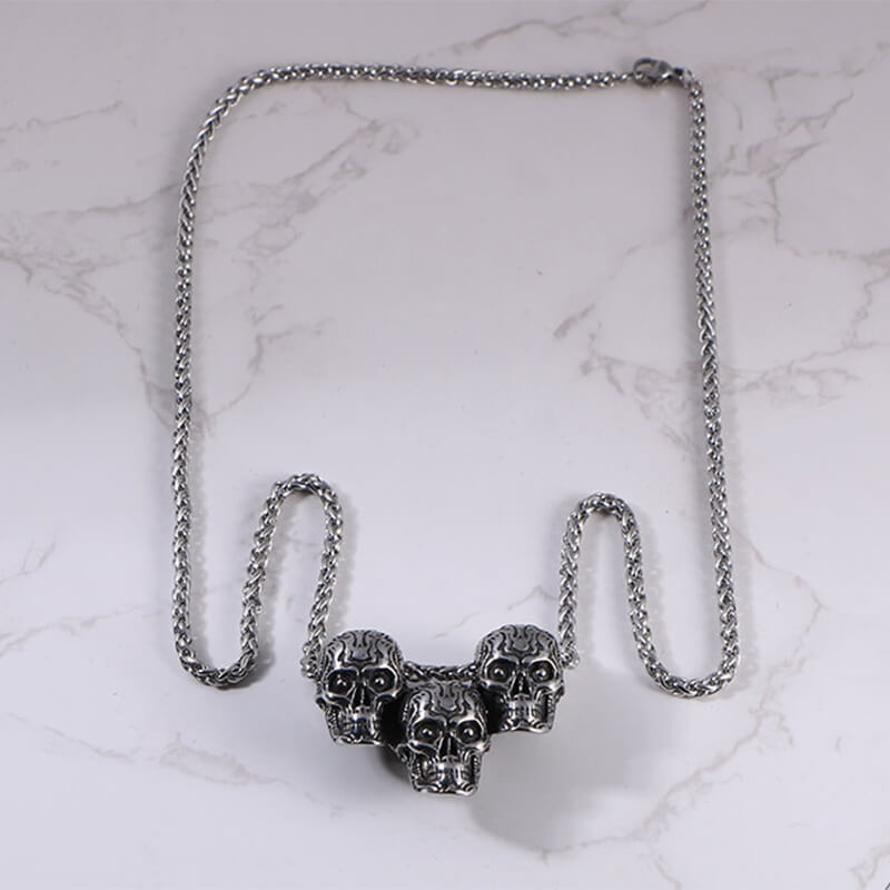 Dark Three Skull Head Stainless Steel Gothic Necklace