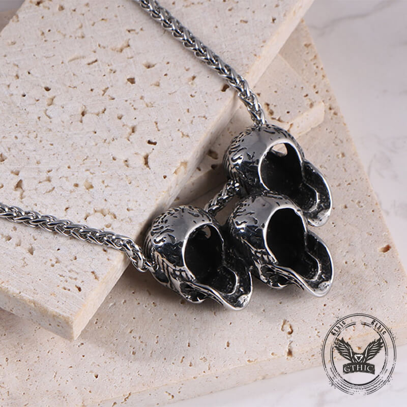 Dark Three Skull Head Stainless Steel Gothic Necklace