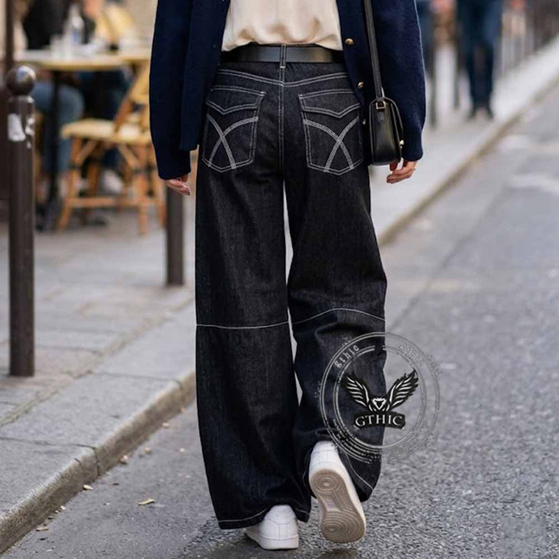 パンツ Machiavel Any Thing Like SkinnyJeans y2k Dark Y2K Punk Rivet Embellishment Wide Leg Jeans – GTHIC