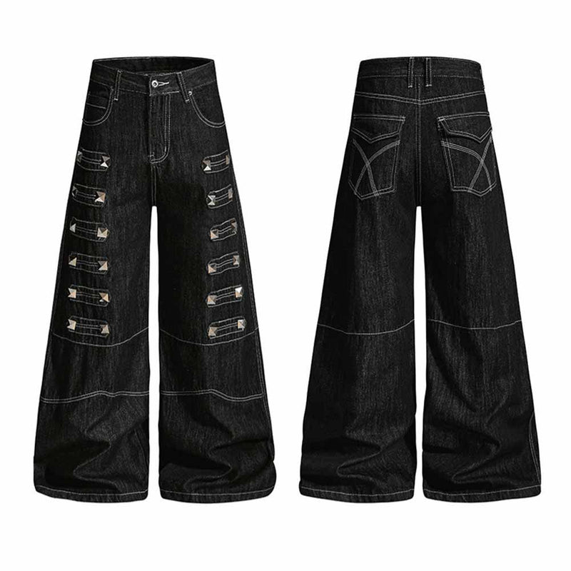 Dark Y2K Punk Rivet Embellishment Wide Leg Jeans – GTHIC