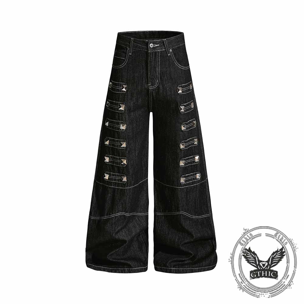 Dark Y2K Punk Rivet Embellishment Wide Leg Jeans – GTHIC
