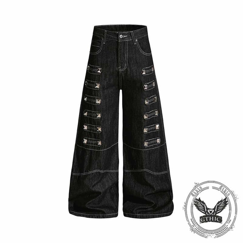 Dark Y2K Punk Rivet Embellishment Wide Leg Jeans – GTHIC