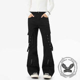 Dark Y2K Strap Design Flared Multi-Pocket Casual Pants 02 | Gthic.com