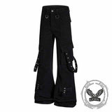 Dark Y2K Strap Design Flared Multi-Pocket Casual Pants