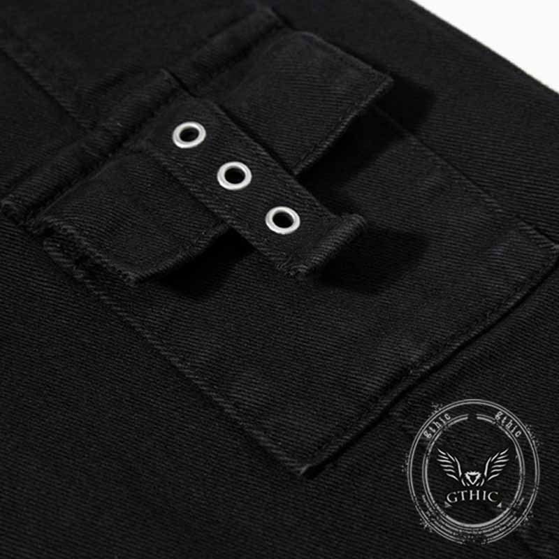 Dark Y2K Strap Design Flared Multi-Pocket Casual Pants