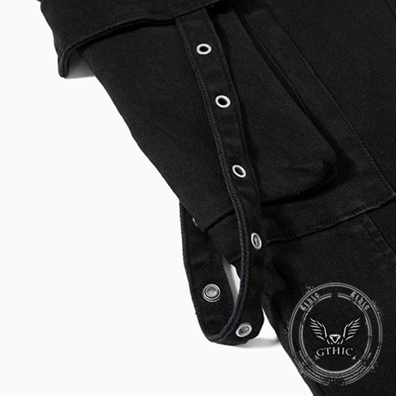 Dark Y2K Strap Design Flared Multi-Pocket Casual Pants