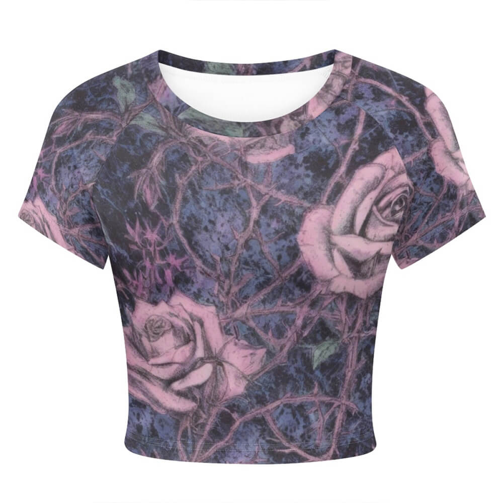 Darkthorn Rose Tight Navel-Exposed Crop T-Shirt | Gthic.com