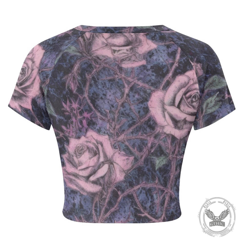 Darkthorn Rose Tight Navel-Exposed Crop T-Shirt | Gthic.com