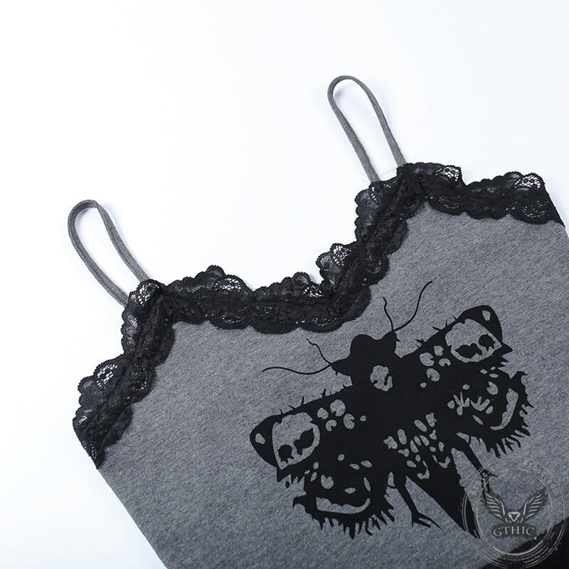 Death Moth Print Lace Crop Top | Gthic.com