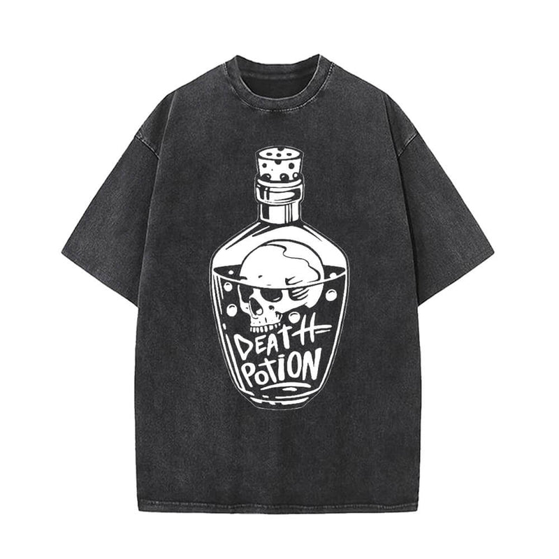 Death Potion Skull Vintage Washed T-shirt 01 | Gthic.com