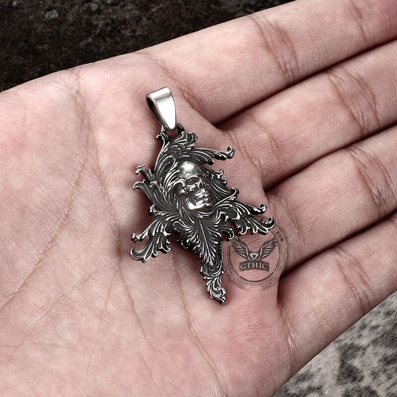 Death Vine Stainless Steel Skull Pendant