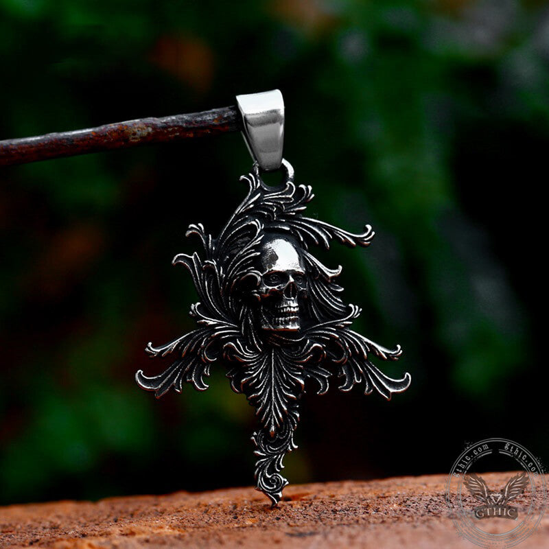 Death Vine Stainless Steel Skull Pendant