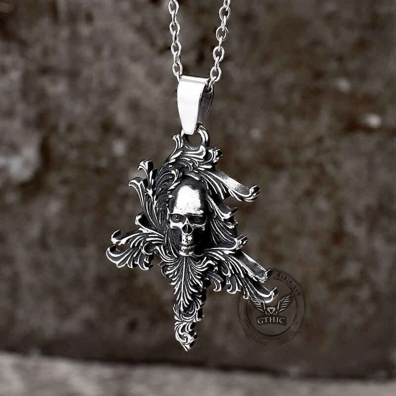 Death Vine Stainless Steel Skull Pendant