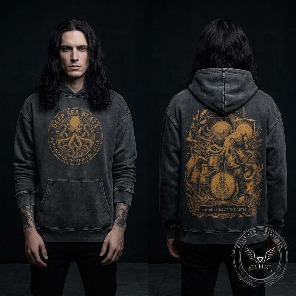 Deep Sea Beats Octopus Drummer Vintage Washed Hoodie | Gthic.com