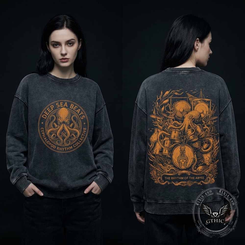 Deep Sea Beats Octopus Drummer Vintage Washed Sweatshirt | Gthic.com