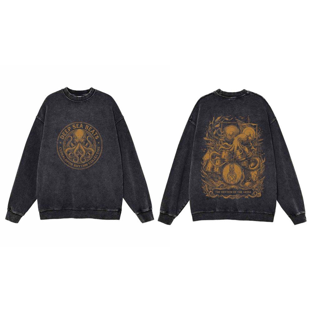 Deep Sea Beats Octopus Drummer Vintage Washed Sweatshirt | Gthic.com