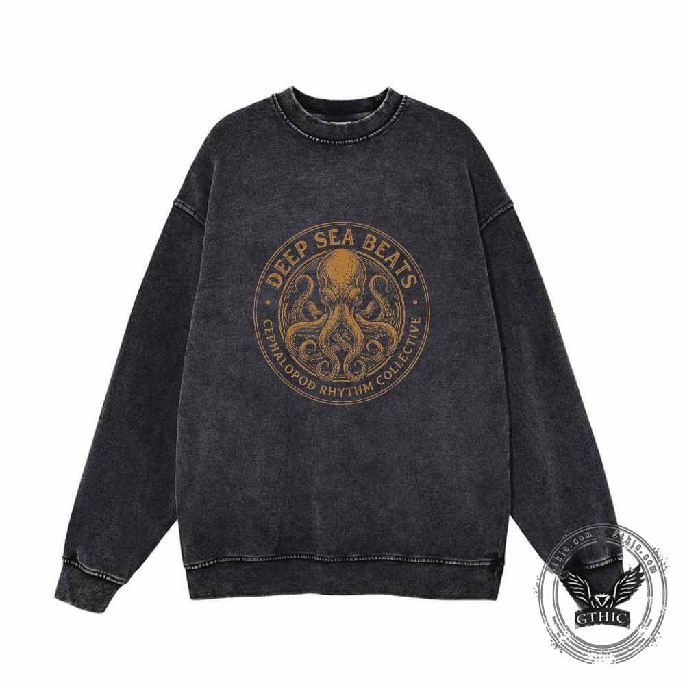 Deep Sea Beats Octopus Drummer Vintage Washed Sweatshirt