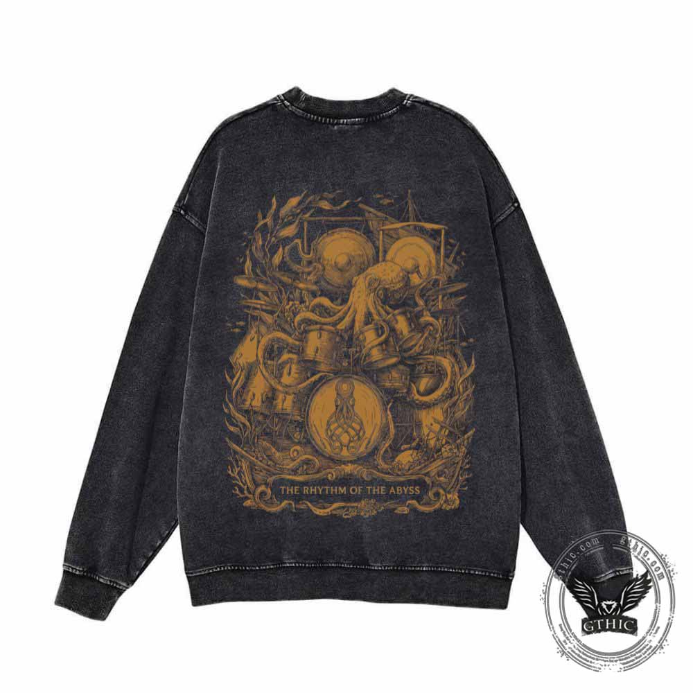 Deep Sea Beats Octopus Drummer Vintage Washed Sweatshirt