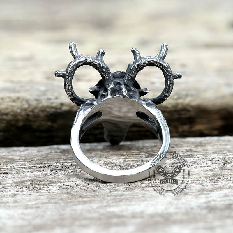 Deer And Rose Stainless Steel Skull Ring