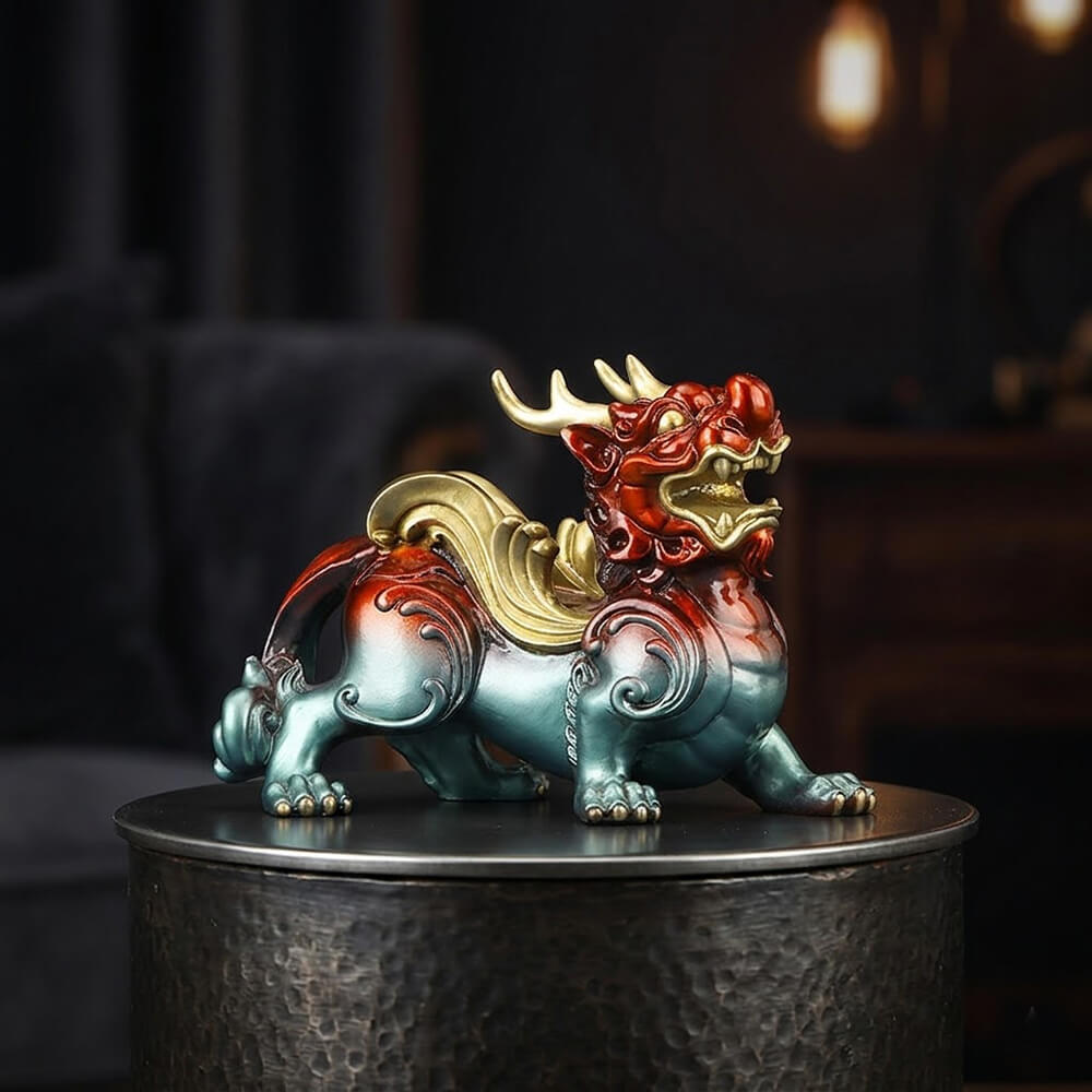 Deluxe Attract Wealth Color Brass Pixiu Figurine | Gthic.com
