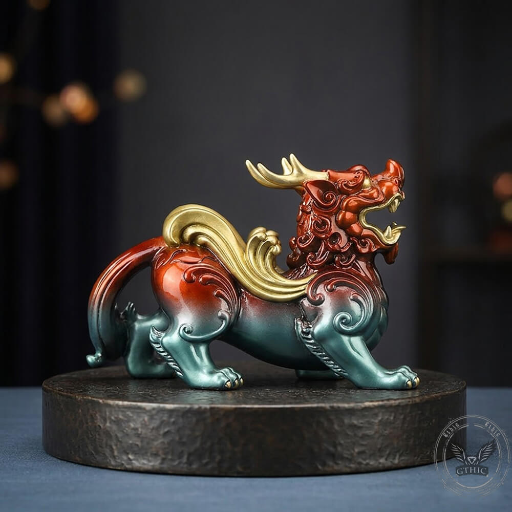 Deluxe Attract Wealth Color Brass Pixiu Figurine | Gthic.com