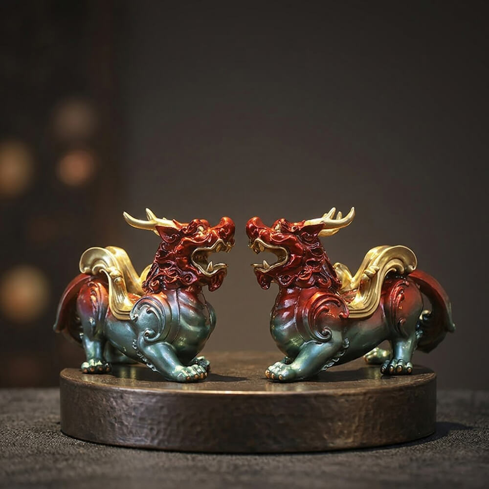 Deluxe Attract Wealth Color Brass Pixiu Figurine | Gthic.com