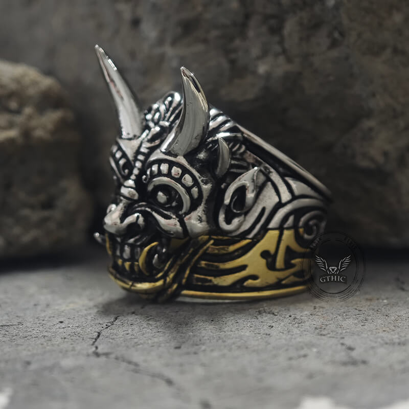 Demon Cyber Oni Mask Sterling Silver Ring